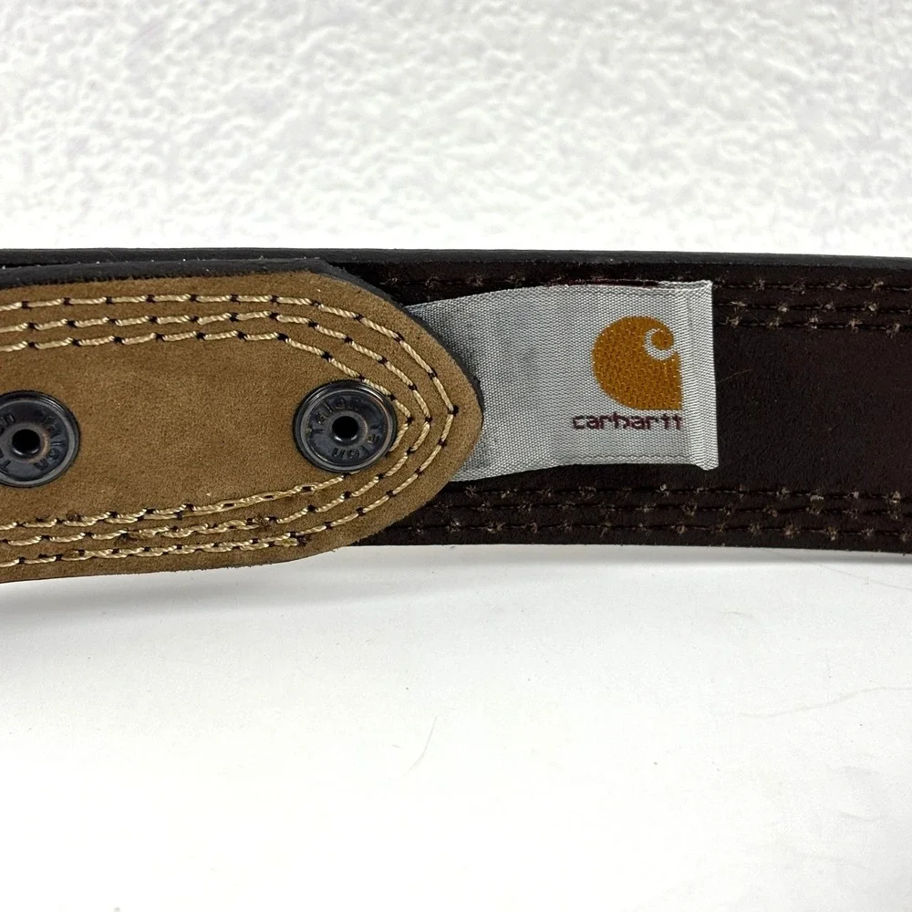 Carhartt Leather Belt Mens 34‎ Brown Triple Stitched Solid Brass Rugged Workwear